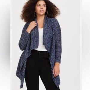 Torrid Blue Marled Knit Sharkbite Hem Sweater Cardigan Size 3 (22/24)